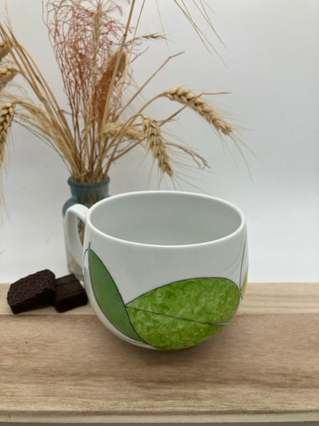 Tasse déjeuner porcelaine - grandes feuilles- nuance de vert