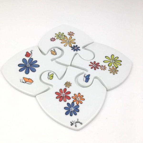 Dessous de plat en porcelaine  Puzzle Flores 2 - Accessoire de table, Dessous de plat - Peint main Paris
