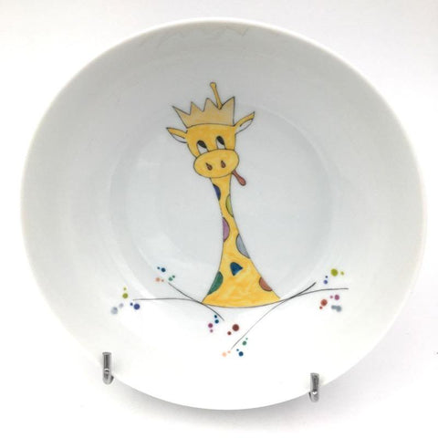 Assiette creuse en porcelaine Girafe couronnée Adrienne - Assiette, Assiette enfant - Peint main Paris