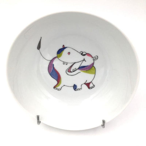 Assiette creuse en porcelaine Ô l'hippo canaille - Assiette, Assiette enfant - Peint main Paris