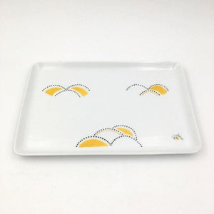 Assiette rectangulaire en porcelaine Seigaiha - Plat de service, Plats - Peint main Paris