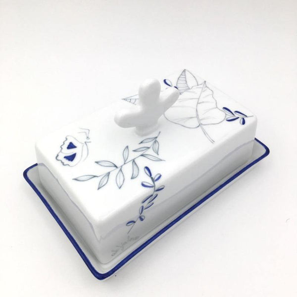 Beurrier en porcelaine Evasion bleu - Accessoire de table, Beurrier - Peint main Paris