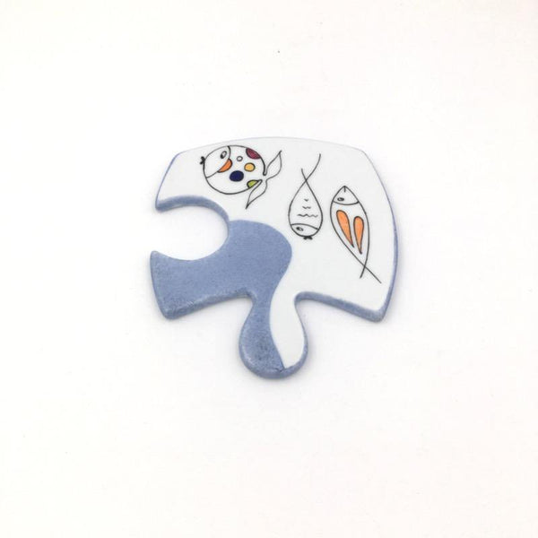 Dessous de plat en porcelaine Puzzle Evasion Poissons 2 - Accessoire de table, Dessous de plat - Peint main Paris