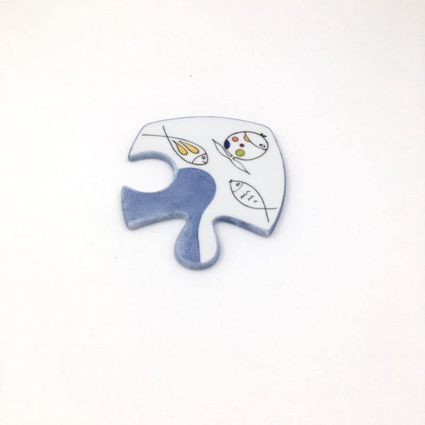 Dessous de plat en porcelaine Puzzle Evasion Poissons 2 - Accessoire de table, Dessous de plat - Peint main Paris
