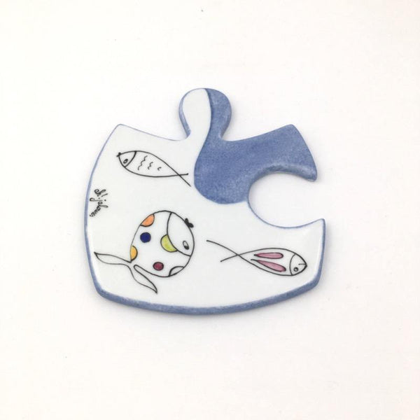 Dessous de plat en porcelaine Puzzle Evasion Poissons 2 - Accessoire de table, Dessous de plat - Peint main Paris