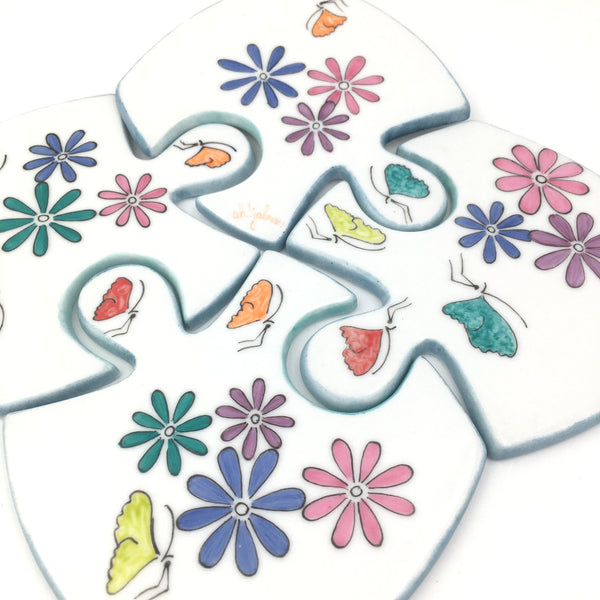 Dessous de plat en porcelaine Puzzle Flores 4 - Accessoire de table, Dessous de plat - Peint main Paris