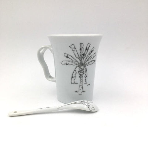 Mug cuillère en porcelaine Evasion L'arbre du voyageur Noir et Or - Tasse - Peint main Paris
