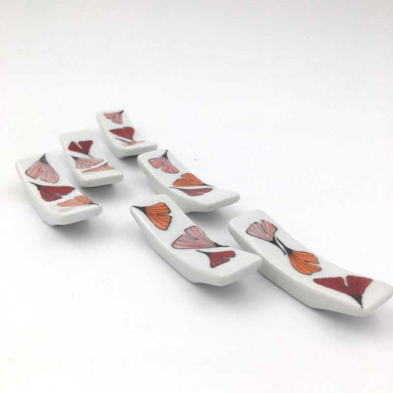 Porte-couteaux en porcelaine Ginkgo Rouge-orangé - Accessoire de table, Porte-couteau - Peint main Paris