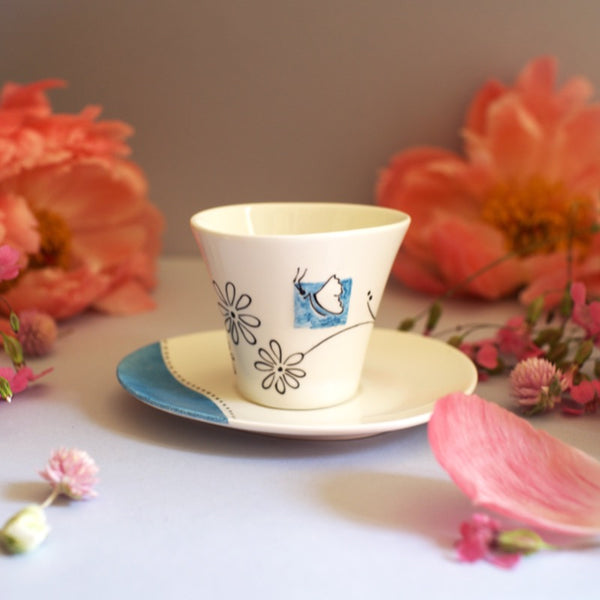 Tasse à café en porcelaine Galet Flores papillon - ah!jalouses